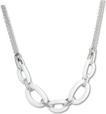 Image de Amello Collier ovale argent blanc bijoux 50cm acier inoxydable céramique D2ESKX16W