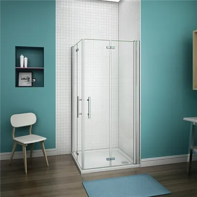 Produktbild von Eckeinstieg 100 x 80cm Falttür H.195cm Duschkabine Scharniertür Duschabtrennung 6mm NANO ESG-Glas Duschwand duschtür
