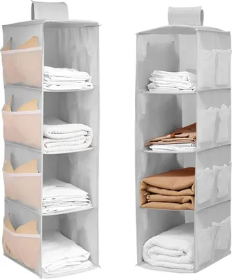 Produktbild von Hängender Kleiderschrank Organizer mit Seitentaschen - Set von 2 Stück für platzsparende Schlafzimmerlagerung