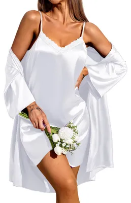 Image de Pyjama pour femme, ensemble chemise et pantalon en satin