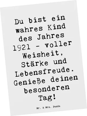 Produktbild von Mr. & Mrs. Panda Postkarte Spruch 1921 Geburtstag Freude - Weiß - Geschenk, Geburtstagsfeier, Glückwunsch, bildkarte, einzelkarte, Postkarten, Alter, Happy Birthday