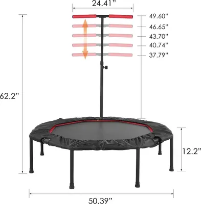 Produktbild von Fitness Trampolin - Klappbares Trampolin für Erwachsene - Ø127 cm - Höhenverstellbarer Haltegriff - Für Indoor und Outdoor Training