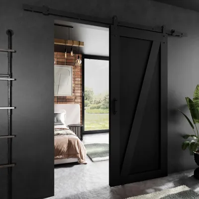 Produktbild von KierMoebel Schiebetür Komplettset LOFT ADIO 3 Schwarz 96x205x3,2 cm, Wohnzimmer Schiebetür