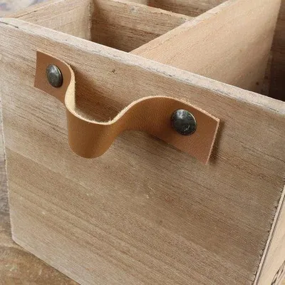 Produktbild von Holz Besteckbox braun - Holz Besteckhalter Tischablage mit 3 Besteckfächern - Holz Besteckbox Servettendispenser Holzbrett