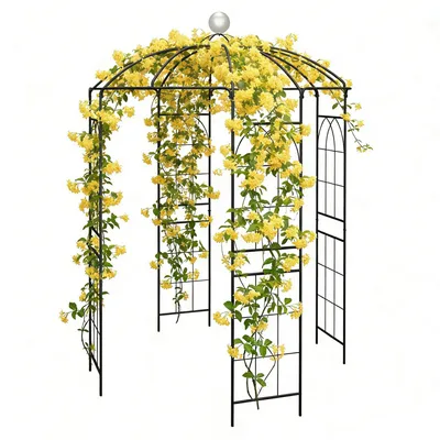 Produktbild von Gartenbogen aus Metall H290cm Gartenpavillon wetterfest Rosenbogen mit Rankhilfe Pulverbeschichteter Stahlrahmen