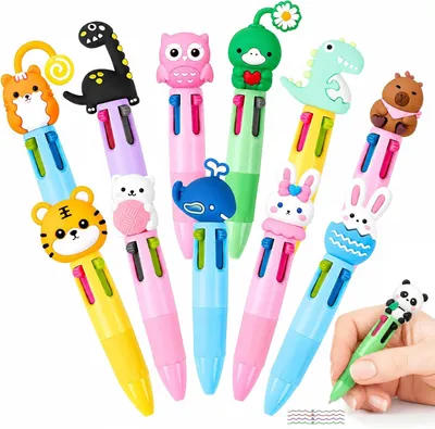Immagine prodotto di Penna multifunzione 4-in-1 con motivi animali, confezione da 12 pezzi, inchiostri colorati, ideale per bambini
