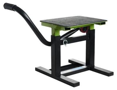 Produktbild von Motorradheber Montagebock aus Stahl 150 kg Hubhöhe 299-400 mm Schwarz / Grün mit gummierter Auflage