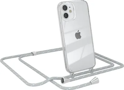 Produktbild von EAZY CASE Handykette kompatibel mit Apple iPhone 12 Mini, Handyhülle mit Umhängeband, Handykordel, Schutzhülle Clear, Band in Grau