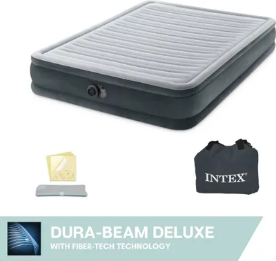 Produktbild von INTEX Französisches Luftbett, 33 cm hoch, 273 kg Tragkraft, Grau, Vinyl & Polyesterfasern, Fiber-Tech, weiche doppellagige Komfortauflage
