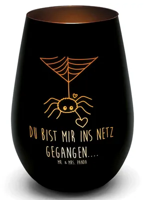 Produktbild von Mr. & Mrs. Panda Laterne Spinne Agathe Liebe - Schwarz - Geschenk, Glas Windlicht, Liebesgeschenk, Verliebt, Kerzenhalter, Liebesbeweis, Tischlaterne, Outdoor