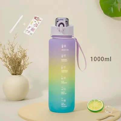 Imagen del producto de Botella de agua grande para actividades al aire libre, con diseño de arcoíris y degradado de color, color morado