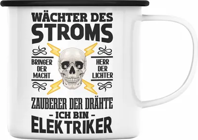 Produktbild von Trendation - Elektriker Emaille Tasse Spruch für Männer Geschenk Lustig Gadget Geschenke Kaffeebecher (Schwarz)