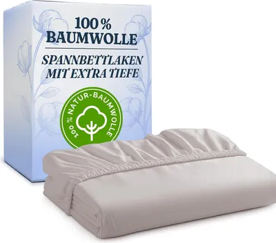 Produktbild von Spannbettlaken 160x200cm Baumwolle - Tiefes Spannbetttuch 30cm (12") Höhe 400 Fadenzahl, Gebürstete   Weiches, strapazierfähiges