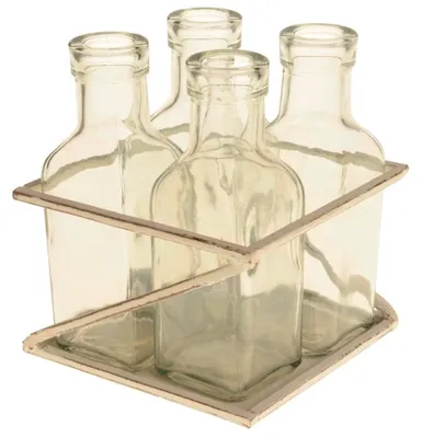 Produktbild von 4 Glasflasche in Metallrahmen Vasen Dekoflaschen