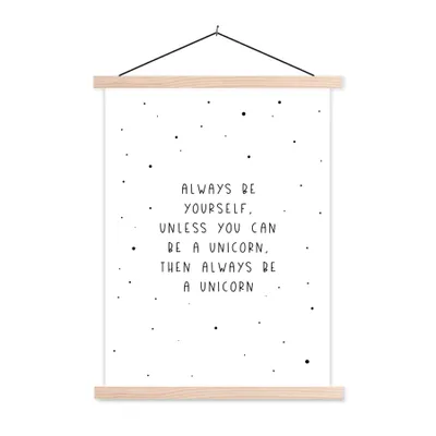Produktbild von MuchoWow® Textilposter Sprichwörter - Sei immer du selbst - Einhorn - Zitate - Mädchen 120x160 cm mit holzfarbenen Rahmen - Plakatkarton