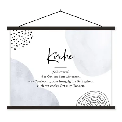 Produktbild von MuchoWow® Textilposter Zitate - Küche - Definition der Küche - Sprichwörter - Wörterbuch 150x113 cm mit holzfarbenen Rahmen - Poster