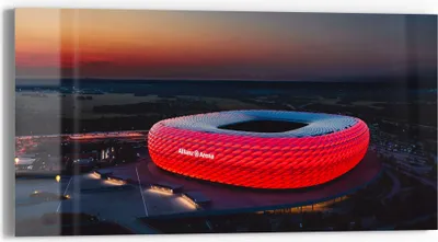 Produktbild von DEQORI Glasbild Echtglas 60x30 cm 'Allianz Arena, München' Wandbild Bild modern Deko
