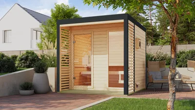 Image de Karibu Saunahaus Sauna d'extérieur Sauna de jardin Ares 2 non traité sans accessoires 38mm bois massif 237x276x232 cm Couleur du métal : anthracite
