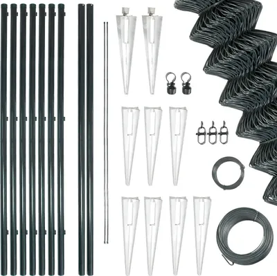Produktbild von Komplettset Gartenzaun Maschendrahtzaun Zaun Set Zaunset Einbetonieren Grün 80 - 200 cm hoch 15 - 100 m V2Aox, Farbe:Grün, Höhe:1.75 m, Länge:30 m, Befestigung:Bodeneinschlaghülse