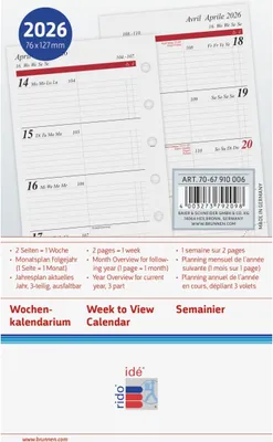 Produktbild von Wochenkalendarium 1 Woche/2 Seiten 7,6x12,7cm 2026 Packung mit 3 Stück