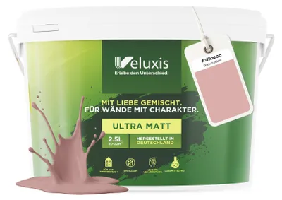 Produktbild von Wandfarbe Rosa Altrosa Beige Matt Innenfarbe – Deckkraft Klasse 1, VOC-frei, Ohne Grundierung, Tropfarm – Wohnzimmer & Schlafzimmer – 2,5L – Veluxis (Guava Juice)