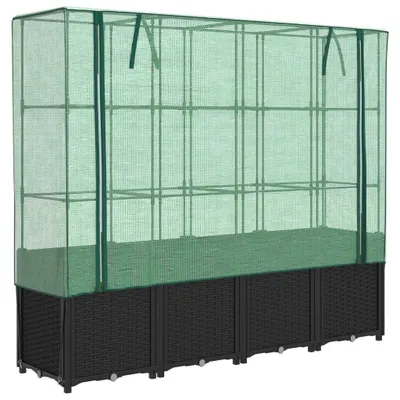 Produktbild von vidaXL Hochbeet mit Gewächshausabdeckung Rattanoptik 160x40x153 cm