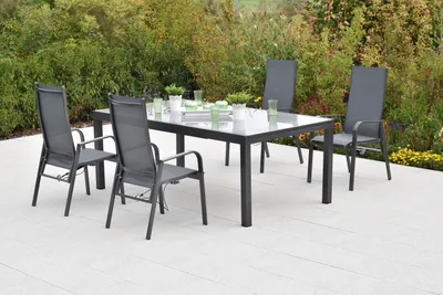Produktbild von Merxx "Alassio" Set 5tlg., 4 Sessel verstellbar durch Gasdruckfeder, Semi Ausziehtisch 180 (250) x 100 cm, Aluminium/Textil