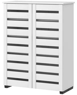 Produktbild von Schuhregal mit 5 Ebenen, 4 verstellbaren Ablagen und Lamellentš¹ren, Holz, 76 x 33 x 98 cm (T x H x T), Wei?
