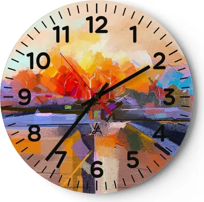 Produktbild von Wanduhr - Rund - Glasuhr - Abstraktion modern - 40x40cm - Schleichendes Uhrwerk - Lautlos - zum Aufhängen bereit - Dekoration Modern - Wanddekoration aus Glas - C4AR40x40-4097
