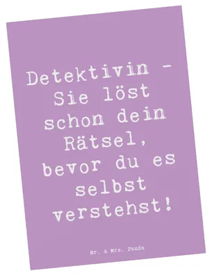 Produktbild von Mr. & Mrs. Panda Postkarte Spruch Detektivin Rätsel - Lavendeltraum - Geschenk, Spürnase, Grußkarte, Fotokarte, Geschenke für Berufstätige, bildkarte, Deduktion, Beruf