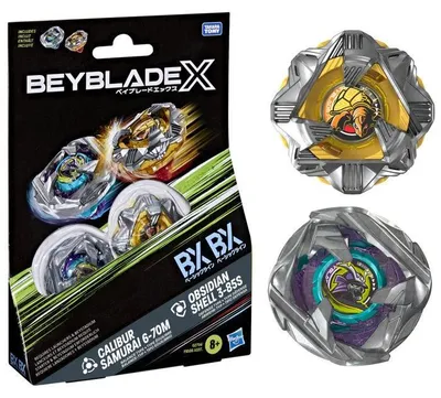Image de Beyblade X Pack 2 Toupies Calibur Samurai 6-70M BX et Obsidian Shell 3-85S BX Takara Tomy Rotation Droite 8 ans