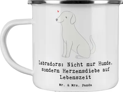 Produktbild von Mr. & Mrs. Panda Teetasse Labrador Herzensdiebe - Weiß - Geschenk, Hunderassen, Therapiehund, Hunderasse, kinderfreundlich, Tasse Emaille, Magie, becher, Vielfalt, Pott