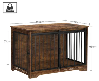 Immagine prodotto di Mobile per cani - Gabbia per cani utilizzabile anche come tavolino - 60x100x68 cm - 2 porte - Cuccia per cani da interno - Adatta a cani fino a 100 kg - Stile rustico, colore marrone/nero