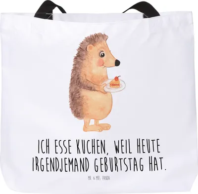 Produktbild von Mr. & Mrs. Panda Strandtasche Igel Kuchenstück - Weiß - Geschenk, Geburtstagskuchen, Backen, Kuchen, Lustige Sprüche, Tote Bag, Reisetasche, Tasche, Torte, Stoffbeutel