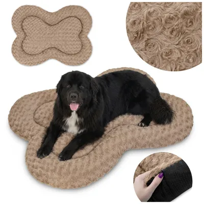 Produktbild von Kuscheliges Hundebett 80x50cm Haustierbett für Hunde & Katzen, Plüschbett mit Anti-Rutsch-Boden & Erhöhtem Rand, Beige 120x90cm