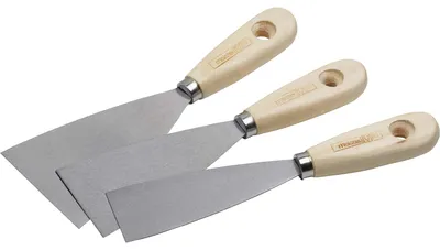 Produktbild von Spachtel Spachtelmesser Malerspachtel - 40, 60 und 80 mm - 3-teilig - Holzgriff und Edelstahlklinge