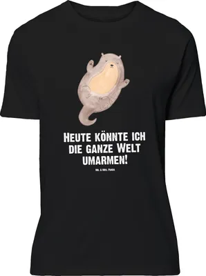 Produktbild von Mr. & Mrs. Panda T-Shirt Otter Umarmen - Schwarz - Geschenk, Seeotter See, Tshirt, glücklich, Hallo, Optimistisch, Lustiges, Oversize, Shirt, gut Gelaunt