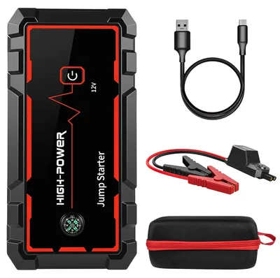 Produktbild von Starthilfe-Powerbank - Tragbares Ladegerät - 6000 A - LED-Taschenlampe - 150-PSI-Luftkompressor - 12 V - Schwarz