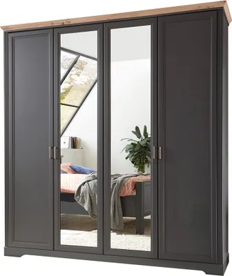 Produktbild von Kleiderschrank 4-türig 214 cm breit Graphit mit Eiche JÜLICH-77