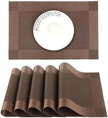 Produktbild von PolkaHome® Platzset-Set mit 6 Stück – Rutschfest, Hitzebeständig, Fleckenabweisend – Braun – 45 cm x 30 cm