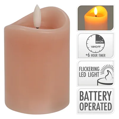 Produktbild von LED-Kerze 7x10cm, blinkende Flamme, Zeitschaltuhr, PINK