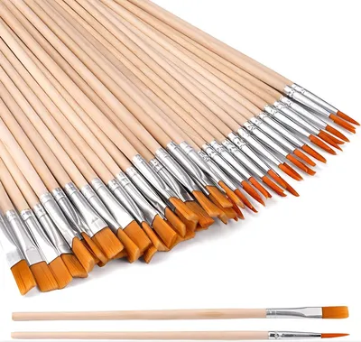 Produktbild von Pinsel-Set - 40-teilig mit 20 Flachpinseln und 20 Rundpinseln aus Nylonhaar mit Holzgriff - für Aquarell, Öl und Acrylmalerei