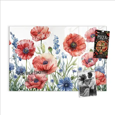 Produktbild von Magnettafel 90x60cm Pinnwand Whiteboard beschreibbar - Blumenwiese Kunstvoll