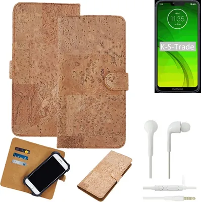 Produktbild von K-S-Trade Hülle kompatibel mit Motorola Moto G7 Power + in ear Kopfhörer Kork Handyhülle Cover  Schutzhülle TPU Case Bumper in Hellbraun, (1x)