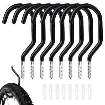 Image de Supports muraux robustes, lot de 8, supports de fixation pour garage, crochets muraux robustes avec 8 chevilles pour garage (noirs)