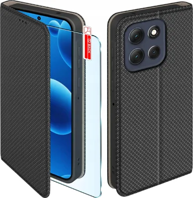 Obrázek produktu pro Klopové pouzdro pro Motorola G86 5G Uzamykatelné černé pouzdro + 9H sklo