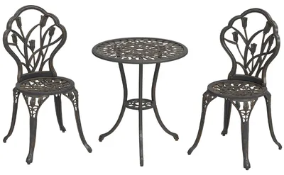 Immagine prodotto di Set 3 Pezzi da Giardino con 2 Sedie e Tavolo Rotondo con Foro per Ombrellone in Alluminio Bronzo