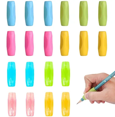 Produktbild von Set mit 20 Silikon-Stifthaltern für Kinder, ergonomische Schreibhilfe für Kinderstifte zur Korrektur der Körperhaltung, Schreibhilfe für Links- und Rechtshänder (mehrfarbig)