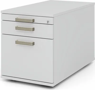 Produktbild von Rollcontainer Arvo | Grau | HxBxT 51,2x42,8x80cm | Streifengriff | 3 Schübe | Mit Schloss & Zentralverriegelung