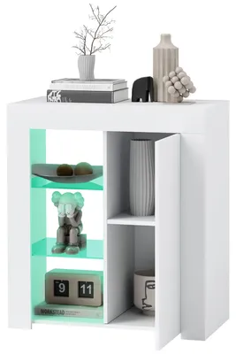 Produktbild von LED-Schrank mit 3 offenen Regalb?den und 2 F?chern, Holz und Glas, 75 x 40,1 x 83 cm, Wei?